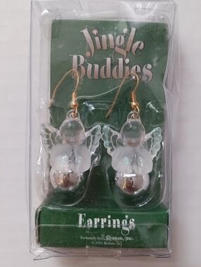 Vtg 2003 Jingle Buddie Roman Angel Bell Earrings, NIB 1.75in Long